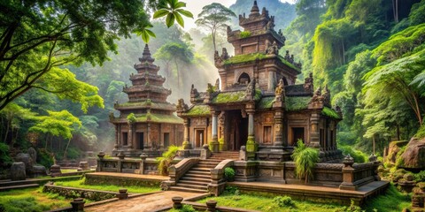 Fototapeta premium Ancient temple surrounded by lush greenery and intricate carvings, ancient, temple, architecture, historical