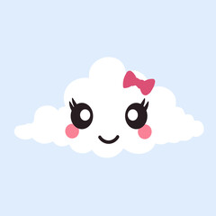 Cute cloud character. Smiling cloud face. Vector illustration in flat style