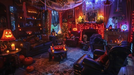 Naklejka premium inside a halloween decoration at night