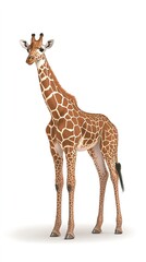 Obraz premium Graceful Giraffe Standing on White Background With Attention to Detail