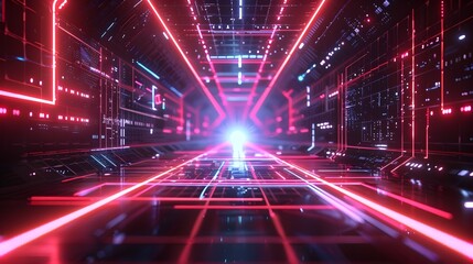 Futuristic Neon Frame with Glowing Abstract Geometric Shapes against Black Background