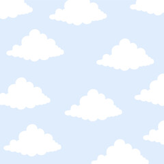 Seamless pattern of cartoon clouds on white background. Children's clothing. Vector illustration.