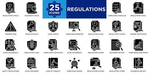 regulation, business, law, legal, compliance, technology icon set. Outline icons collection. Simple vector illustration