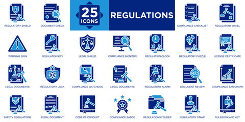 regulation, business, law, legal, compliance, technology icon set. Outline icons collection. Simple vector illustration