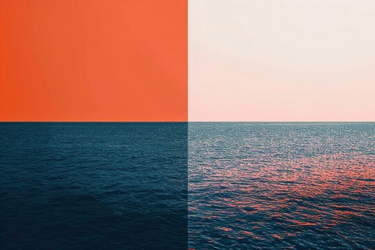 A dramatic ocean split banner featuring contrasting, complementary hues in a clean, divided composition.