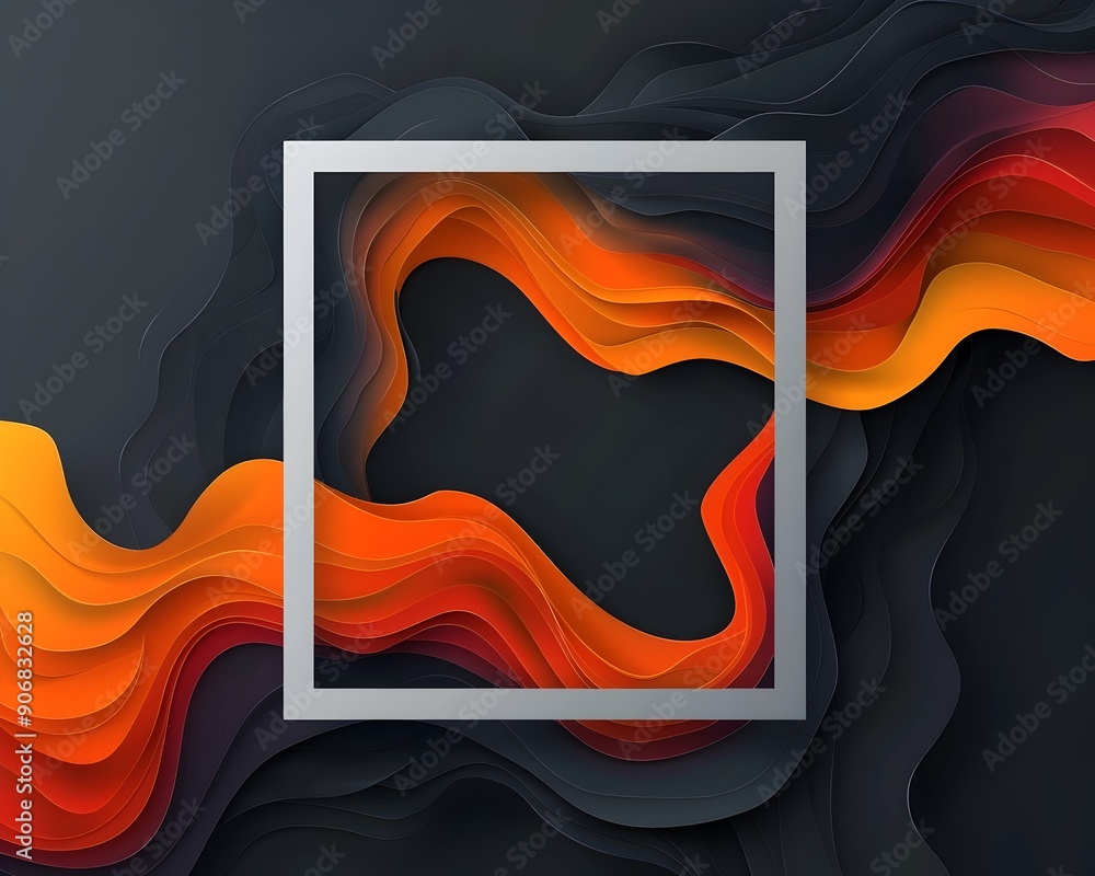 Poster striking modern frame with captivating abstract shapes and gradient tones on dark grey background
