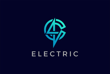 Letter C Electric Logo, abstract letter C with lightning bolt combination, tunder bolt design logo template, vector illustration