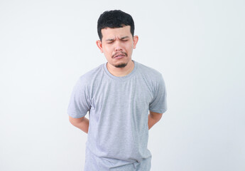 Fototapeta premium Asian young man crying and showing sad expression