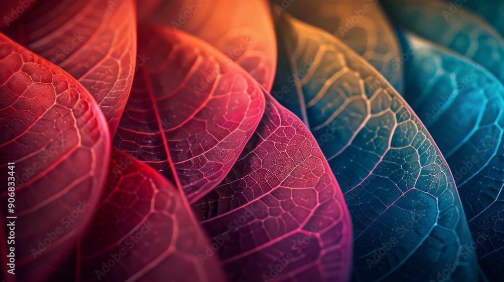 Poster vibrant abstract futuristic background with colorful lines and leaf patterns