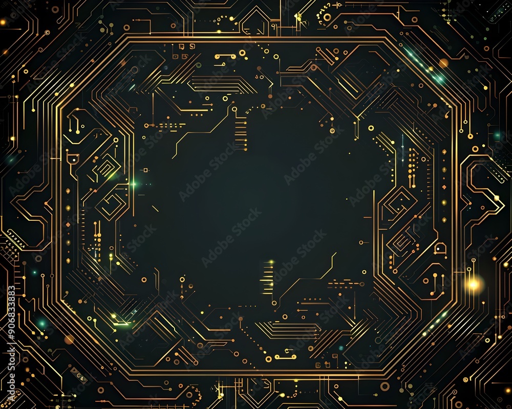 Poster sleek modern tech frame with circuit board design on dark background