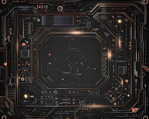 Fototapeta premium Modern Tech Frame with Circuit Board Designs on Sleek Black Background