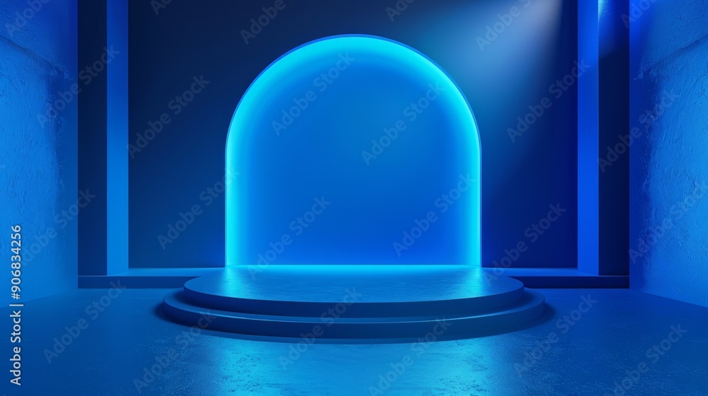 Aufkleber blue podium platform in studio setting for product display