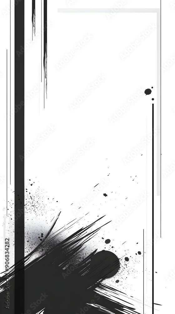 Poster minimalist frame with bold black lines and simple shapes on white background