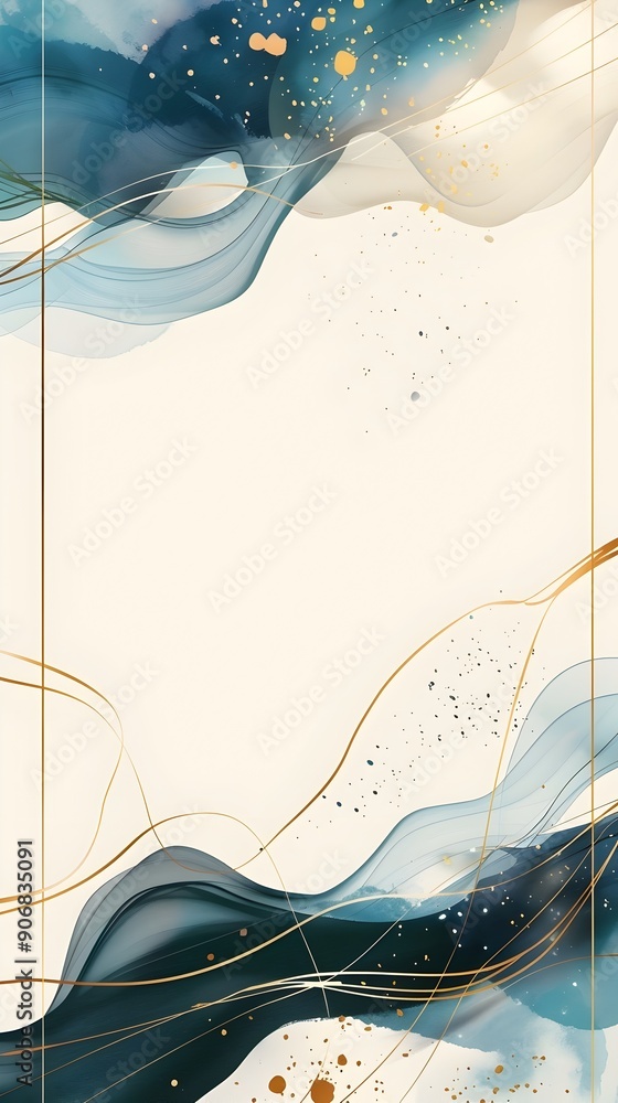 Poster minimalist frame with thin gold lines and simple shapes on white background for copy space and graph