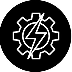 Gear with lightning bolt Vector Line White Circle Black