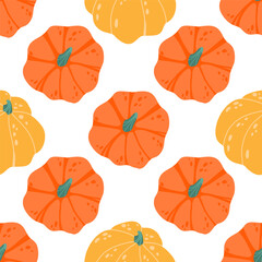 Pumpkins with candles seamless pattern. Colorful pumpkins on a white background.