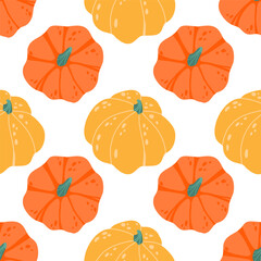 Pumpkins with candles seamless pattern. Colorful pumpkins on a white background.