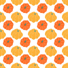 Pumpkins with candles seamless pattern. Colorful pumpkins on a white background.