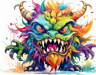 A colorful dragon with a menacing look on its face