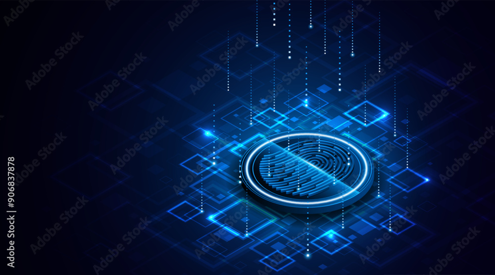Poster Abstract technology circuit board background. Fingerprint scanning cybersecurity concept. modern technology innovation concept background	