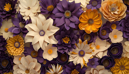 Fototapeta premium seamless pattern featuring a 3D illustration of colorful flowers, resembling a paper quill pattern Design 