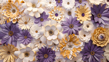 seamless pattern featuring a 3D illustration of colorful flowers, resembling a paper quill pattern Design 