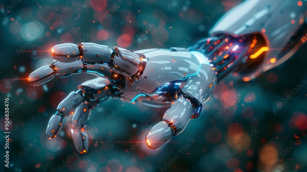 Aufkleber futuristic robot hand reaching out with glowing technology in a high-tech background