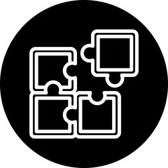 Puzzle Pieces Fitting Together Vector Line White Circle Black