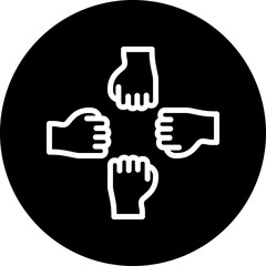 Joined Hands Vector Line White Circle Black