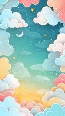 Whimsical Pastel Frame with Clouds  Stars  and Dreamlike Sky Background