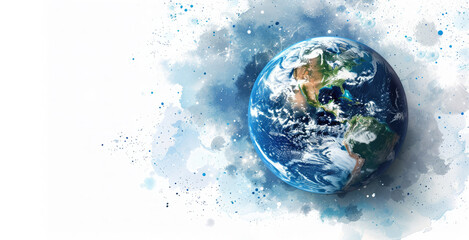 illustration of planet Earth, globe on a white blue background with copy space. A calm atmosphere symbolizing the harmony of the environment. Ideal for eco projects and World Ozone Day.