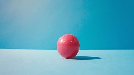 Bright pink chewing gum ball on light blue background in daylight
