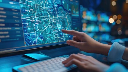 Digital Map Exploration: A Person Using a Computer with a Map on the Screen