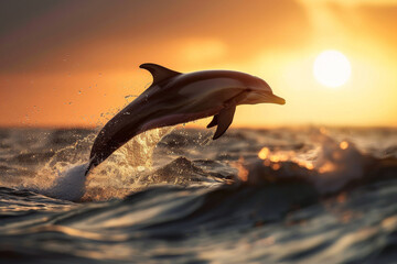 dolphin jumping at sunset