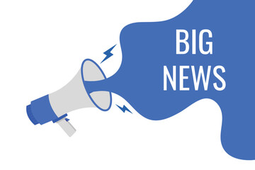 Big news button, banner, label, template for website. Big news text with colorful megaphone icon