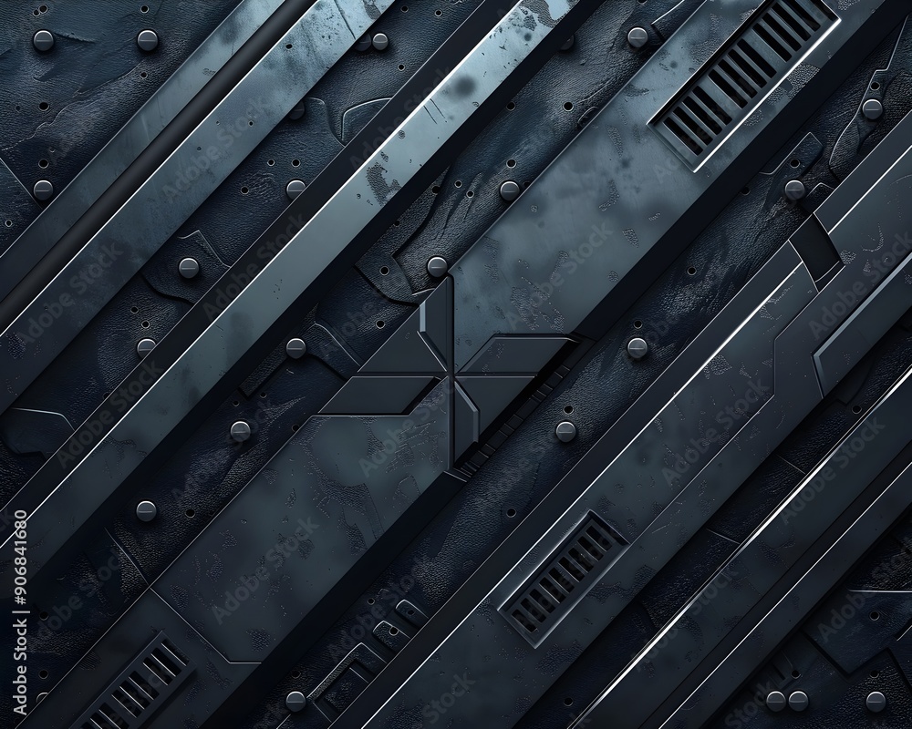 Poster modern industrial metal textured frame on dark background with sharp lines and copy space