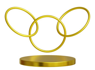 3D rendering of a golden podium with three rings