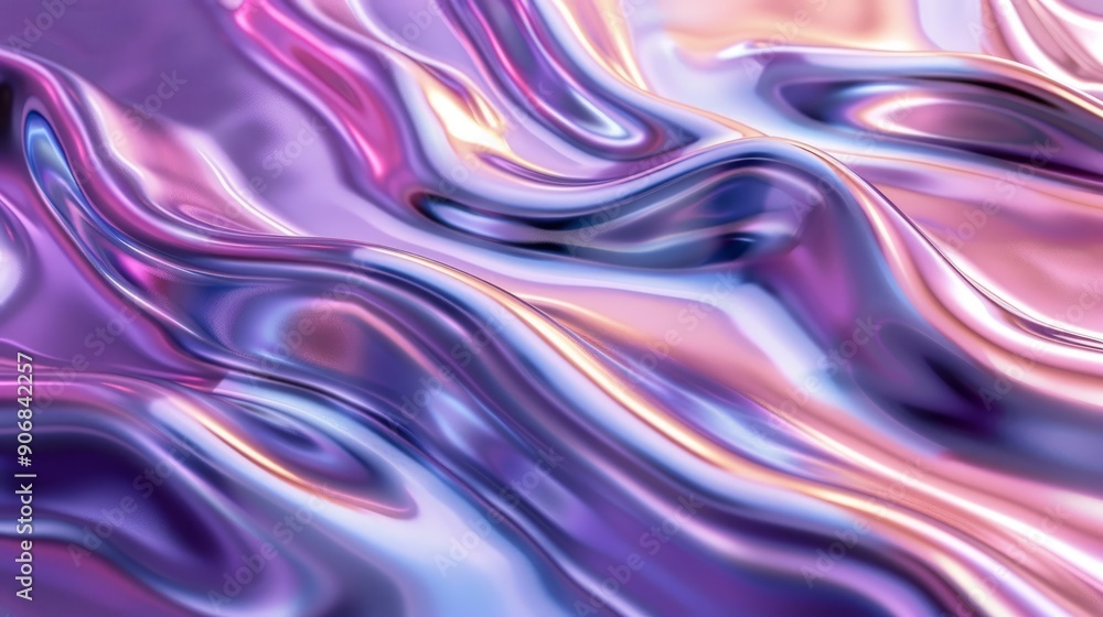 Aufkleber metallic chrome liquid abstract texture with soft curves and reflection