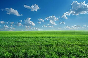Obraz premium Serene Vista: The Tranquil Beauty of an Open Field Under the Expansive Sky, a Pristine Natural Landscape Embracing the Essence of Rural Charm
