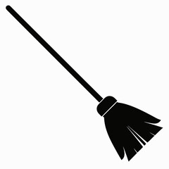 illustration of a broom, broom vector illustration, Halloween broom vector art, broom silhouette, Halloween vector icon, eps