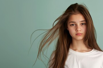 Fototapeta premium Young Woman with Long Hair Looking Directly at the Camera