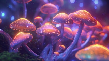 Glowing Mushrooms in a Magical Forest