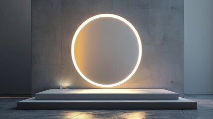 Futuristic podium with d light technology on modern stage