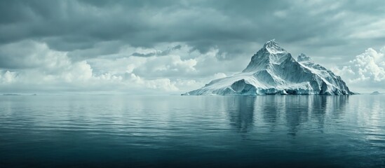 Landscape photograph iceberg floating ocean large jagged jagged