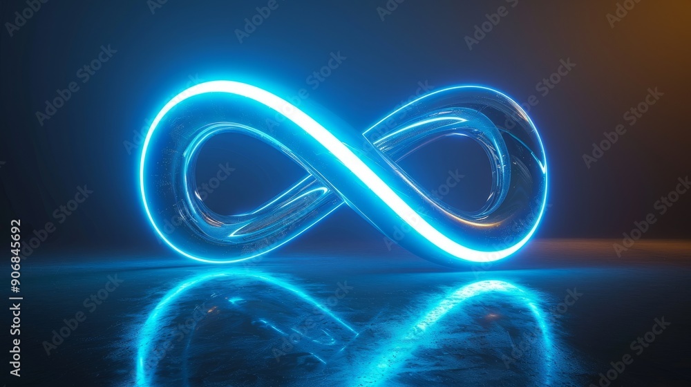 Poster Neon infinity loop sign illuminated in dark setting