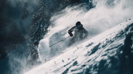 Skier Carving Through Powder