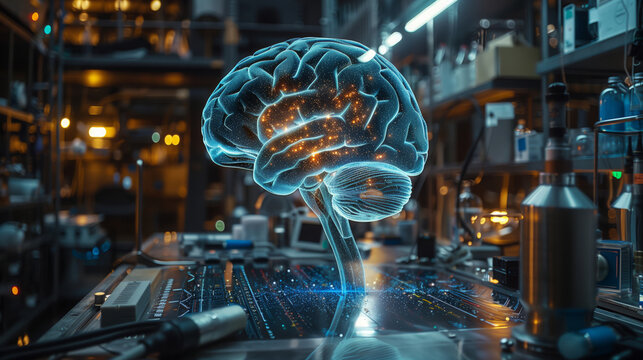 A modern research lab is engaged in studying brain activity with advanced technology and tools, focusing on neurological patterns and their implications.