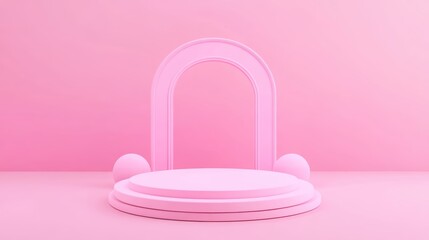 Podium with solid pastel colors on monochrome background, high definition 3d style, pink