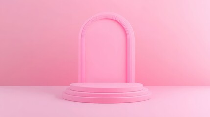 Podium with solid pastel colors on monochrome background, high definition 3d style, pink