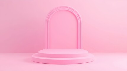Podium with solid pastel colors on monochrome background, high definition 3d style, pink